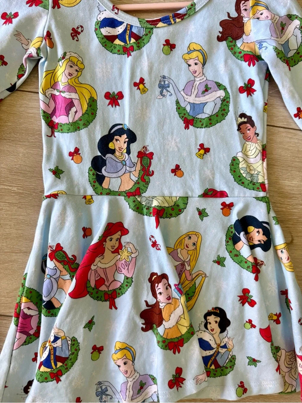 WILD RICH KIDS Light Blue Princess Print Long-Sleeve Dress attached Leotard